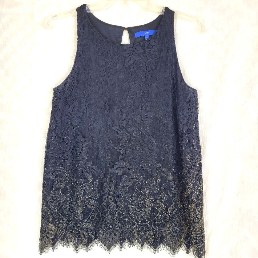 Apt 9 black lace lined sleeveless top gold black lace hem whimsigoth witchy XS